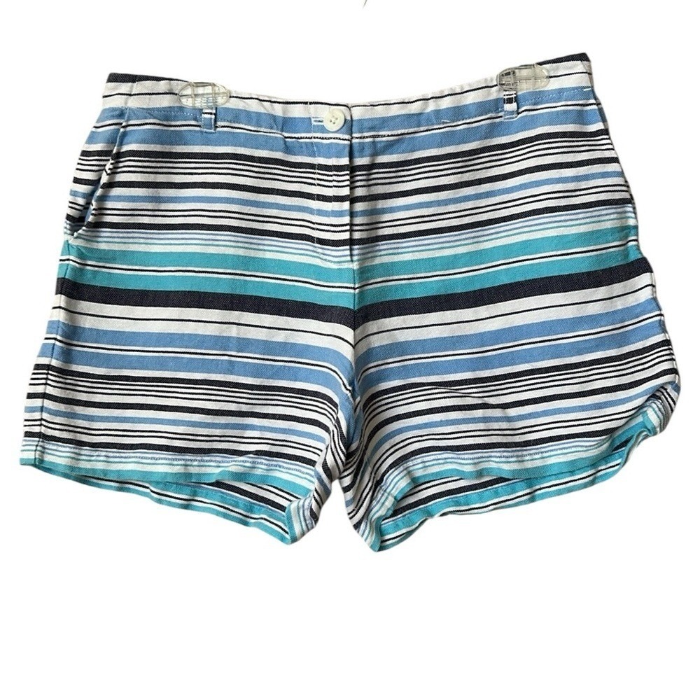 Tommy Bahama Striped Linen Blend Shorts Womens 6 Blue White Nautical